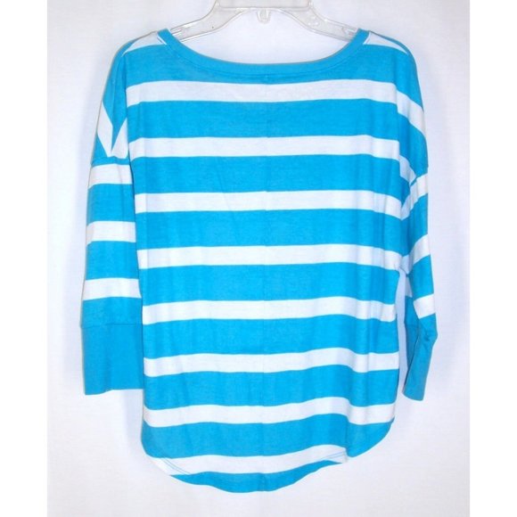 Girls Justice Top 12  Smiley Face Rhinestone Bling Striped Blue White - Picture 5 of 5